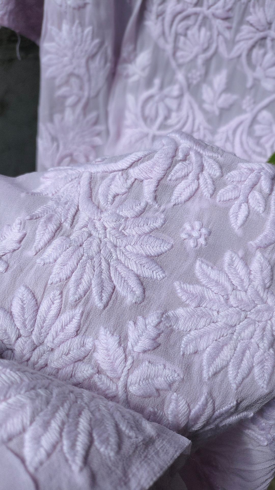Pink Sukoon Powder Georgette Chikankari Kurta with matching dupatta, luxurious LVW Fashion chikankari embroidery.