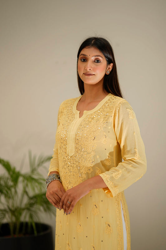 Zainab Premium Georgette Chikankari Kurta with matching dupatta, crafted by LVW Fashion, featuring intricate embroidery and elegant design.
