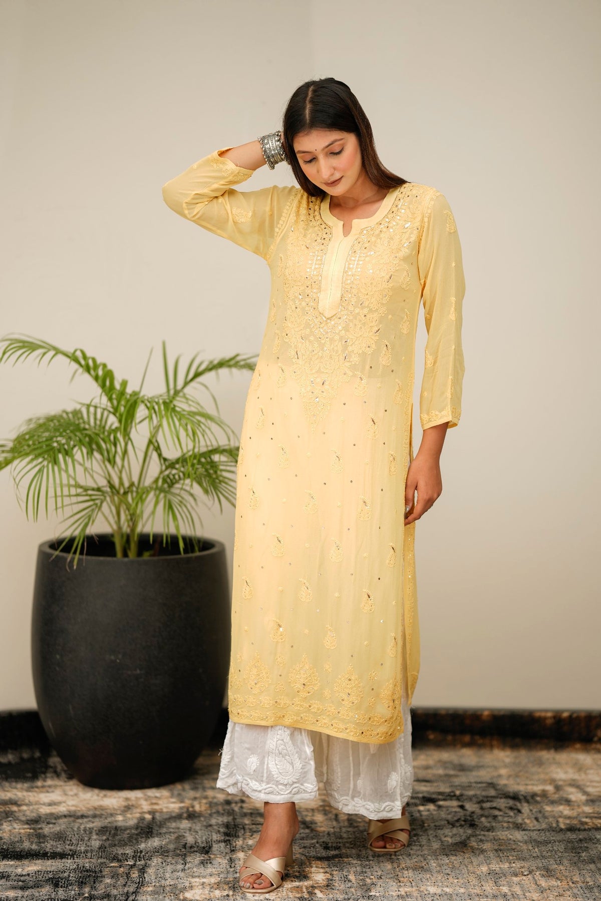 Zainab Premium Georgette Chikankari Kurta with matching dupatta in elegant embroidery, by LVW Fashion Luxurious Chikankari.