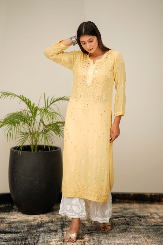 Zainab Premium Georgette Chikankari Kurta with matching dupatta in elegant embroidery, by LVW Fashion Luxurious Chikankari.
