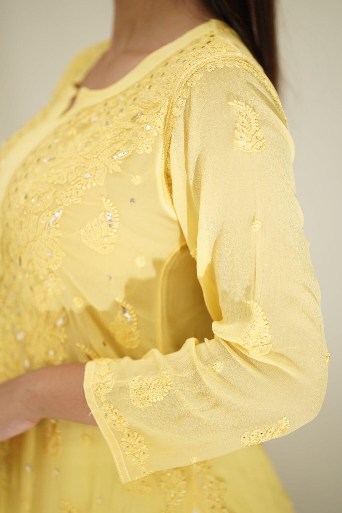 Zainab Premium Georgette Chikankari Kurta with matching shade dupatta, detailed embroidery, by LVW Fashion Luxurious Chikankari.