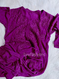 LVW Fashion French plum premium soft silk chikankari kurti with inner, paired with matching pant and dupatta.