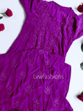 French plum LVW Fashion luxurious soft silk Chikankari kurti with matching pant and dupatta, includes inner for comfort.
