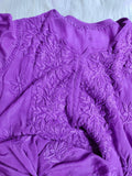 Mahira metallic violet premium silk Chikankari kurta with matching pant and dupatta, showcasing intricate embroidery and luxurious fabric.