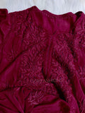 Red premium georgette long silk Chikankari Kurti with matching pant and dupatta, by LVW Fashion Luxurious Chikankari.