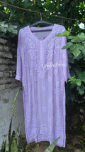 Sukoon Powder Lavender premium georgette Chikankari Kurta with matching pants and dupatta, elegant and traditional LVW Fashion design.