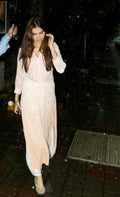 LVW Fashion's TARA premium georgette long kurta with chikankari embroidery, paired with white plazzos and matching Daman booties.