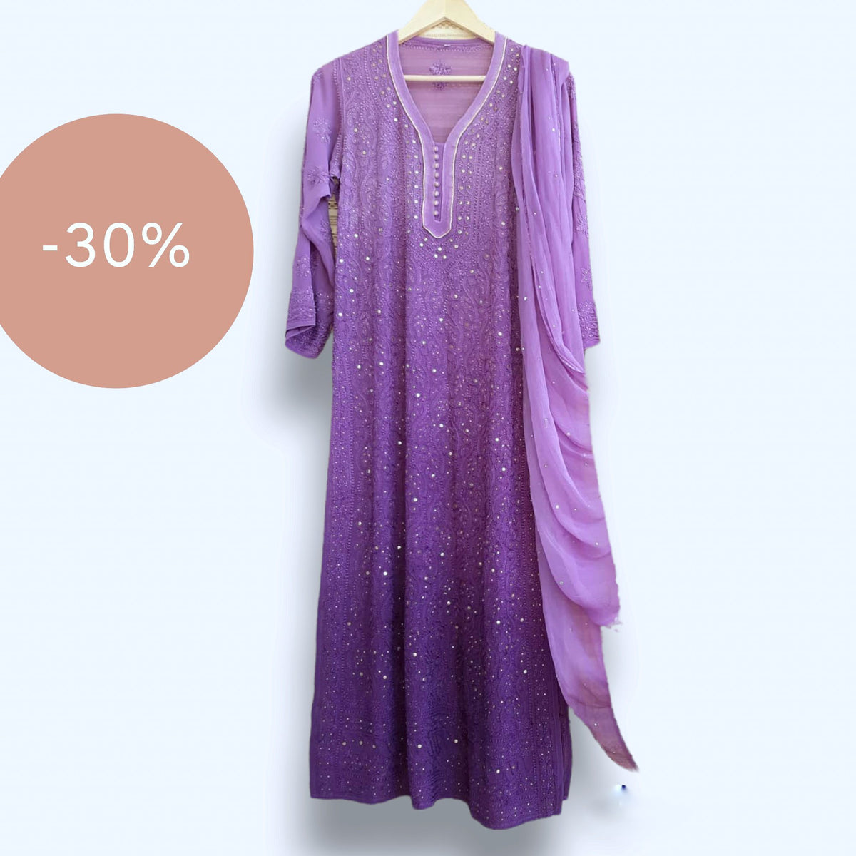 Yellow premium georgette 3-piece set with unique plazzos design by LVW Fashion Luxurious Chikankari