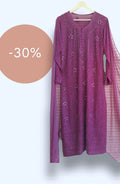Yellow premium georgette 3-piece set with unique plazzos design from LVW Fashion Luxurious Chikankari.