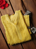 Yellow premium georgette Chikankari kurti with Resham embroidery and inner lining, by LVW Fashion Luxurious Chikankari.
