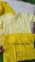 Zena Yellow Premium Georgette Chikankari Sharara Set by LVW Fashion featuring intricate embroidery and flowy fabric.