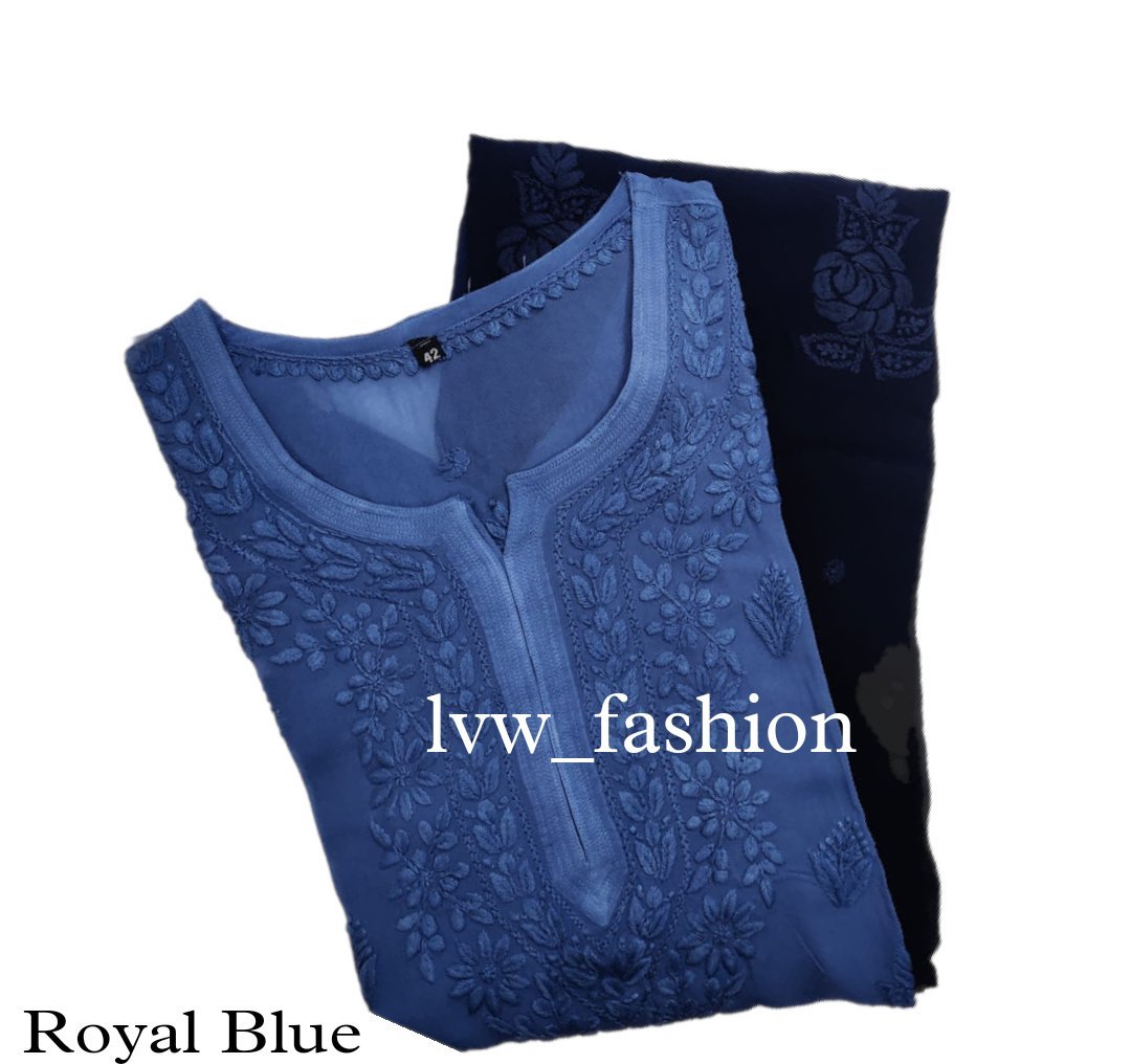 Yellow premium georgette long kurta with rose embroidery and inner, by LVW Fashion Luxurious Chikankari.