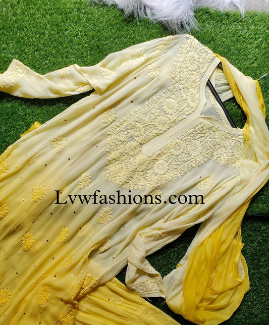Mango Yellow Plus Love Gharara Set Premium Georgette 3 Piece