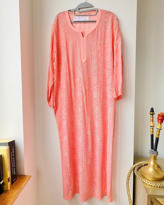 Peach Premium Georgette 3 Piece Set of chikankari
