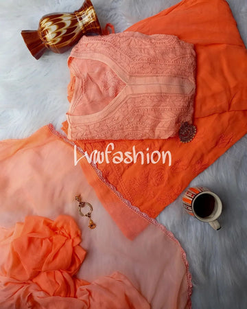 Beautiful Ombre Affairs Premium Georgette 3 Piece Set of chikankari