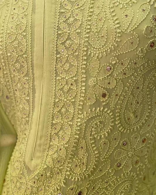 In 4 Colours Premium Georgette Heavy Kamdani Chikankari 3 Piece Set