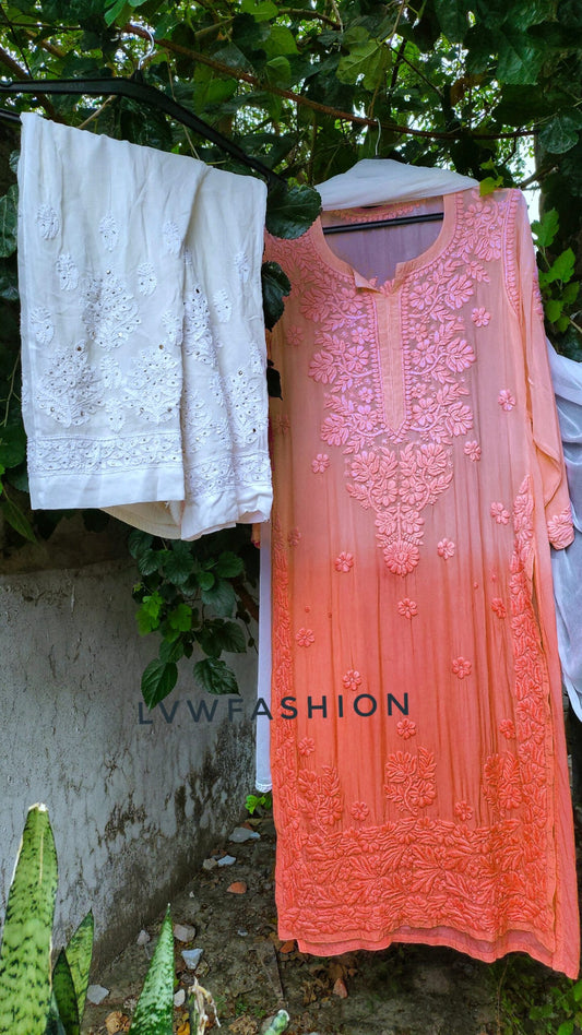 Beautiful Peach Dyed crape Silk Kurta 3 Piece Set