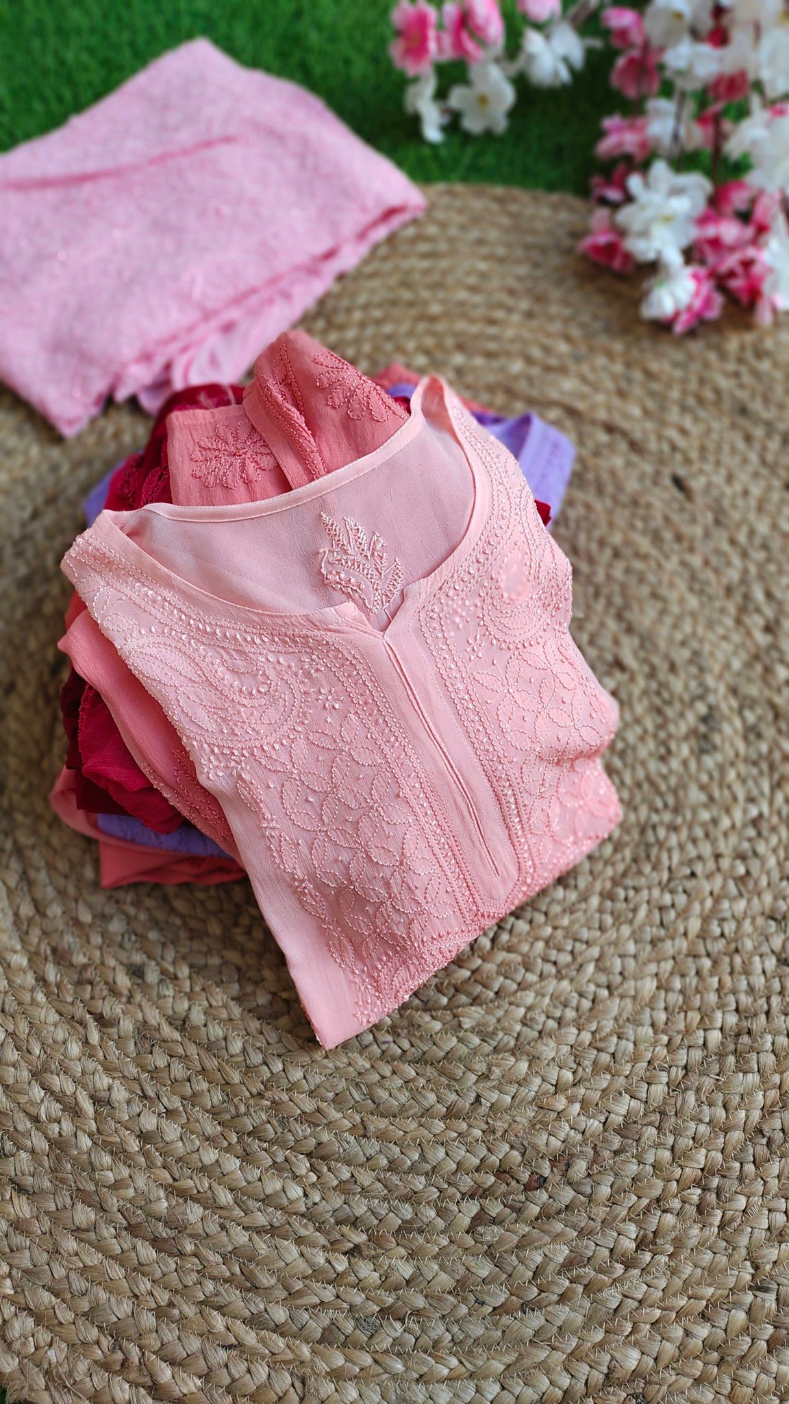 Rose Peach Ombre Premium Georgette 3 Piece set
