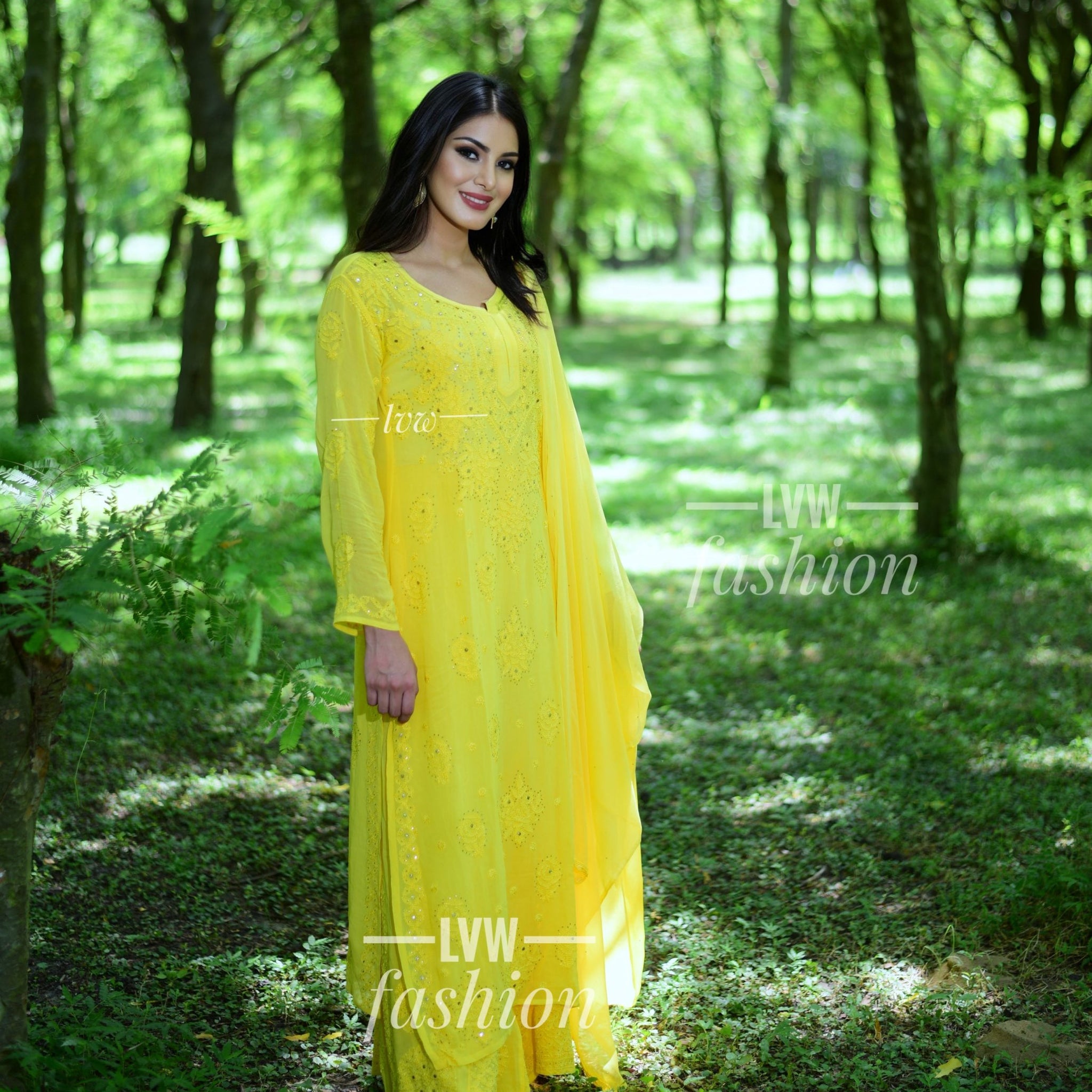 Beautiful Resham Embroidery Long Chikankari Kurta With Silk Slip