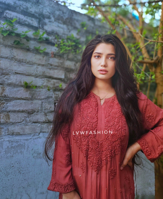 Hershey Kiss Brownies Premium Georgette Long Chikankari Kurta (Oversized ❤️)