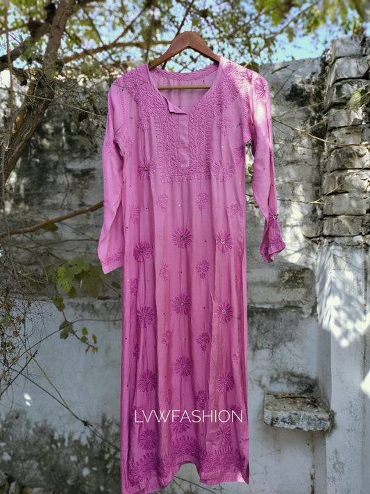 Baby Pink Premium Muslin Silk Long Kurta With Silk Slip