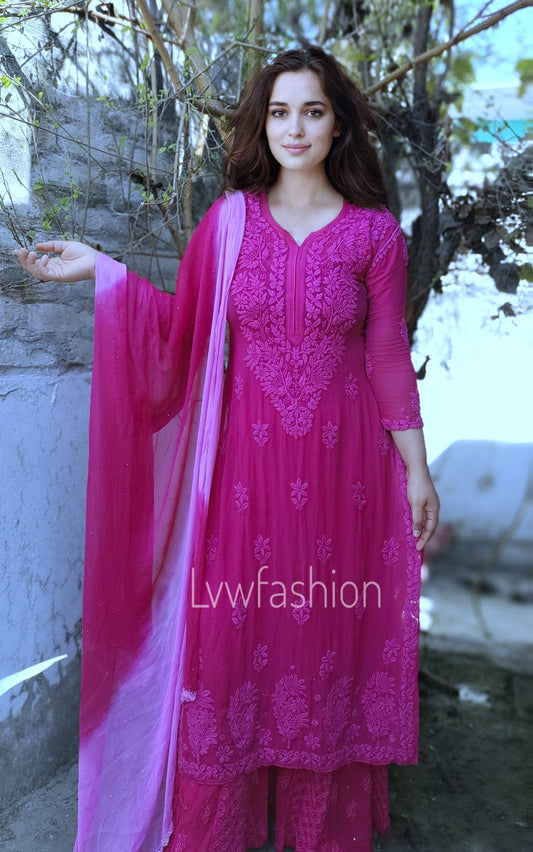 Meer Premium Georgette 3 Piece Set Of Chikankari